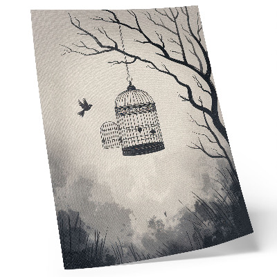 Poster Zwart-witte vogelkooi boom eenvoud