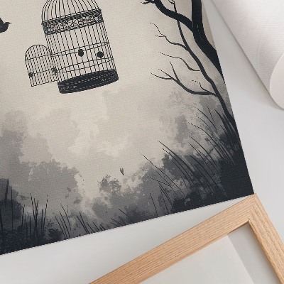 Poster Zwart-witte vogelkooi boom eenvoud