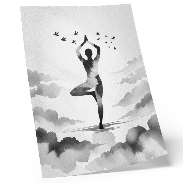 Decoratieve poster Zwart-wit silhouet in de wolken met vogels
