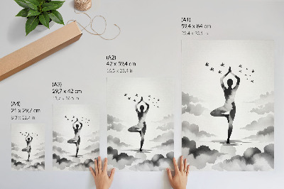 Decoratieve poster Zwart-wit silhouet in de wolken met vogels