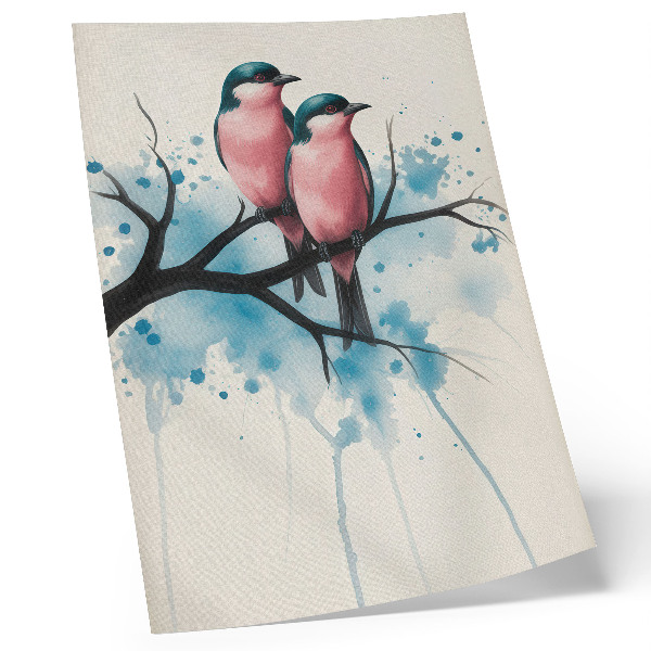 Poster Een vogelpaar op een tak met een abstracte achtergrond.