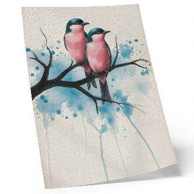 Poster Een vogelpaar op een tak met een abstracte achtergrond.