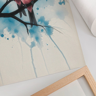 Poster Een vogelpaar op een tak met een abstracte achtergrond.