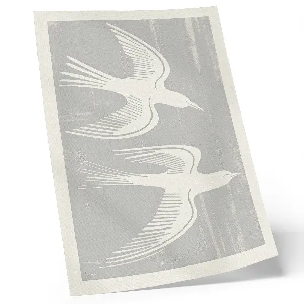 Decoratieve poster vogels op een grijze achtergrond met een harmonieuze en eenvoudige uitstraling