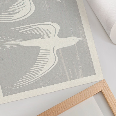 Decoratieve poster Vogels op een grijze achtergrond, harmonie en eenvoud.