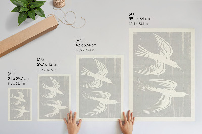 Decoratieve poster Vogels op een grijze achtergrond, harmonie en eenvoud.