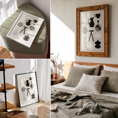 Wandposter Zwart-witte geometrische patronen op een beige achtergrond