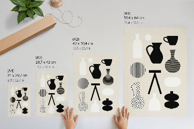 Wandposter Zwart-witte geometrische patronen op een beige achtergrond