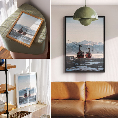 Poster Berglandschappen in winterse omstandigheden met kabelbaan