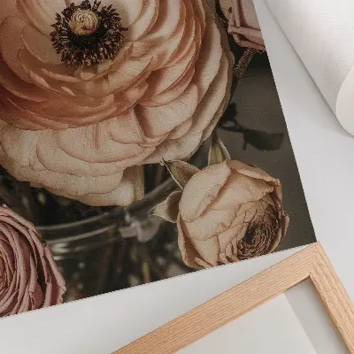 Decoratieve poster met pastelkleurige bloemen in een stijl van elegantie, harmonie en sensualiteit