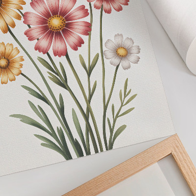 Wandposter Een weelderig boeket met gele en roze bloemen.