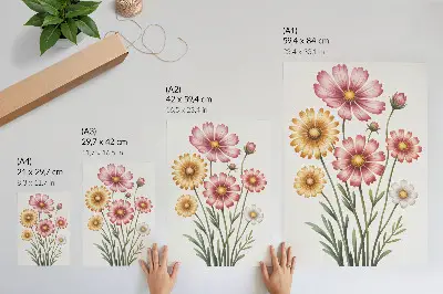 Wandposter weelderig boeket met gele en roze bloemen