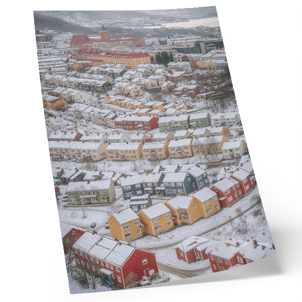 Poster Kleurrijke huizen, winterlandschap, architectuur