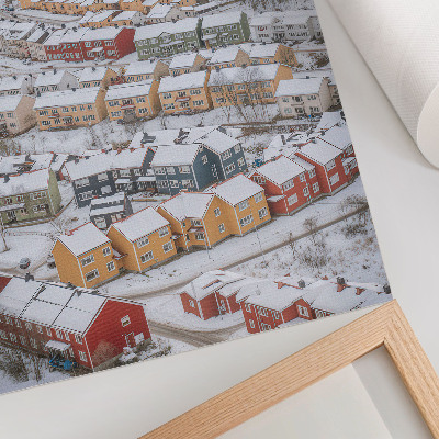 Poster Kleurrijke huizen, winterlandschap, architectuur