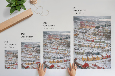Poster Kleurrijke huizen, winterlandschap, architectuur