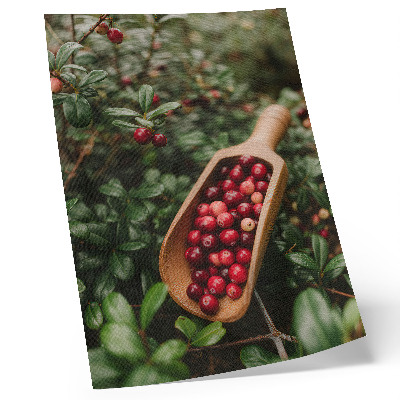 Wandposter Levendige kleuren van bladeren en fruit in een houten schep.