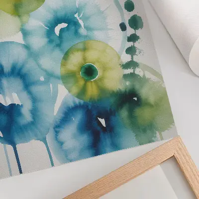 Wandposter abstract modern design met blauwe en groene stippen