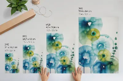 Wandposter abstract modern design met blauwe en groene stippen