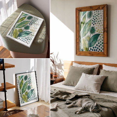 Poster Groene blaadjes stippen natuurlijke frisheid boho