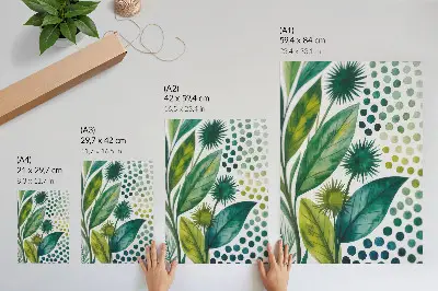 Poster met groene blaadjes en stippen in een natuurlijke boho stijl