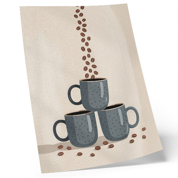 Wandposter Grijze mokken op een crèmekleurige achtergrond met koffiebonen.