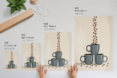 Wandposter Grijze mokken op een crèmekleurige achtergrond met koffiebonen.