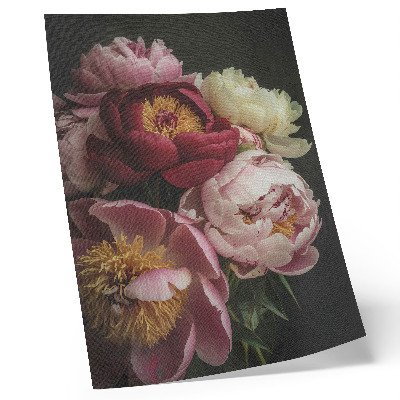 Decoratieve poster Veelkleurige pioenrozen op een donkere achtergrond