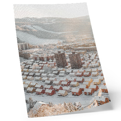 Wandposter Winterlandschap met met sneeuw bedekte huizen