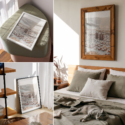 Wandposter Winterlandschap met met sneeuw bedekte huizen