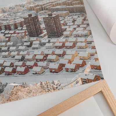 Wandposter Winterlandschap met met sneeuw bedekte huizen
