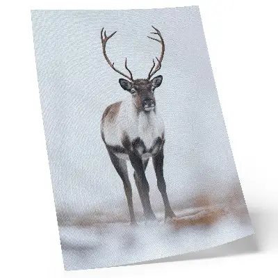 Decoratieve poster rendieren in een winterlandschap met warme tinten in een moderne stijl