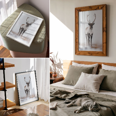 Decoratieve poster Rendieren in een winterlandschap, warme tinten, modern