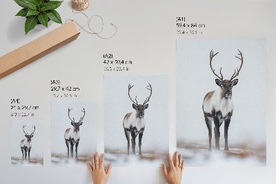 Decoratieve poster Rendieren in een winterlandschap, warme tinten, modern