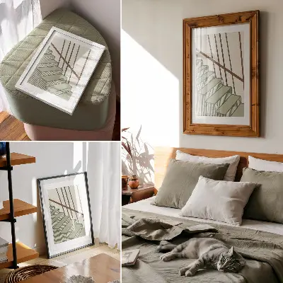 Wandposter met geometrische trapvormen in een minimalistische en elegante stijl
