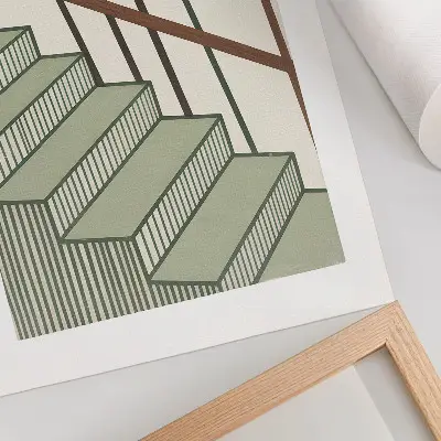 Wandposter met geometrische trapvormen in een minimalistische en elegante stijl