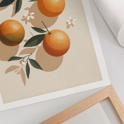 Poster Sappige sinaasappels, groene bladeren, witte bloemen