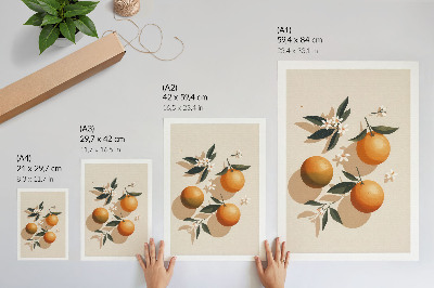 Poster Sappige sinaasappels, groene bladeren, witte bloemen