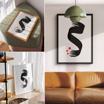 Decoratieve poster Zwarte vorm, rode cirkel, lichte achtergrond