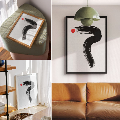 Wandposter Rode cirkel met zwarte penseelstreek