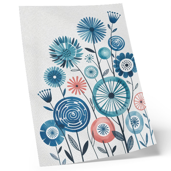 Wandposter Moderne blauwe bloemen op een witte achtergrond