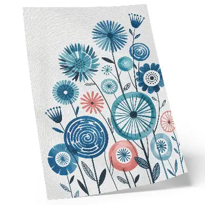 Wandposter met moderne blauwe bloemen op een witte achtergrond