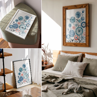 Wandposter Moderne blauwe bloemen op een witte achtergrond