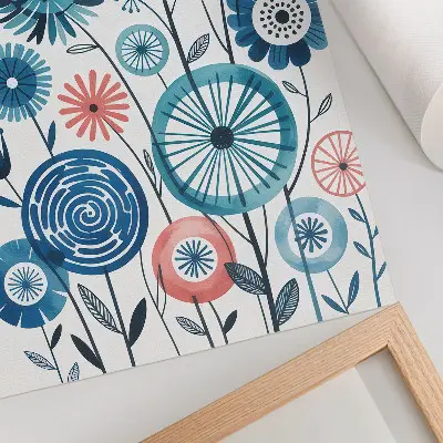 Wandposter met moderne blauwe bloemen op een witte achtergrond