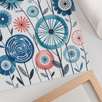 Wandposter Moderne blauwe bloemen op een witte achtergrond