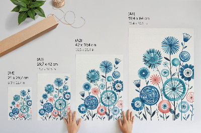 Wandposter Moderne blauwe bloemen op een witte achtergrond