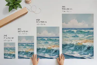 Poster met een afbeelding van atmosferische golven die de serene schoonheid van de natuur tonen