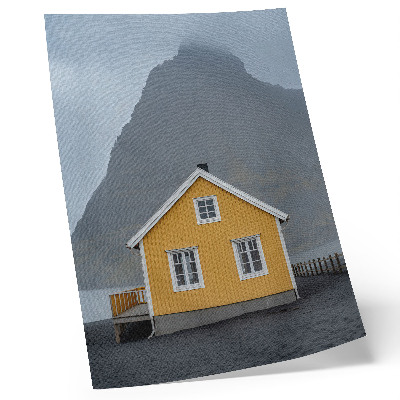 Poster Geel huis berg minimalisme eenvoud rust