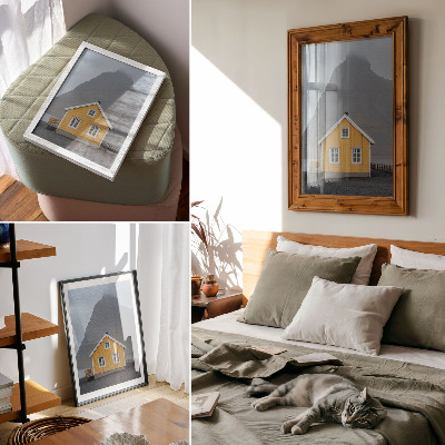 Poster Geel huis berg minimalisme eenvoud rust