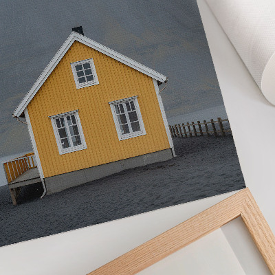 Poster Geel huis berg minimalisme eenvoud rust