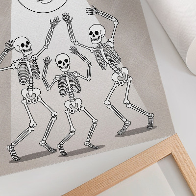 Wandposter Zwart-witte skeletten op een beige maanachtergrond.